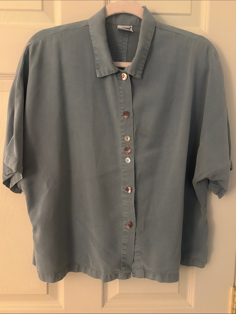 Gerties Relaxed Button-Front Blouse in Dusty Blue Made USA